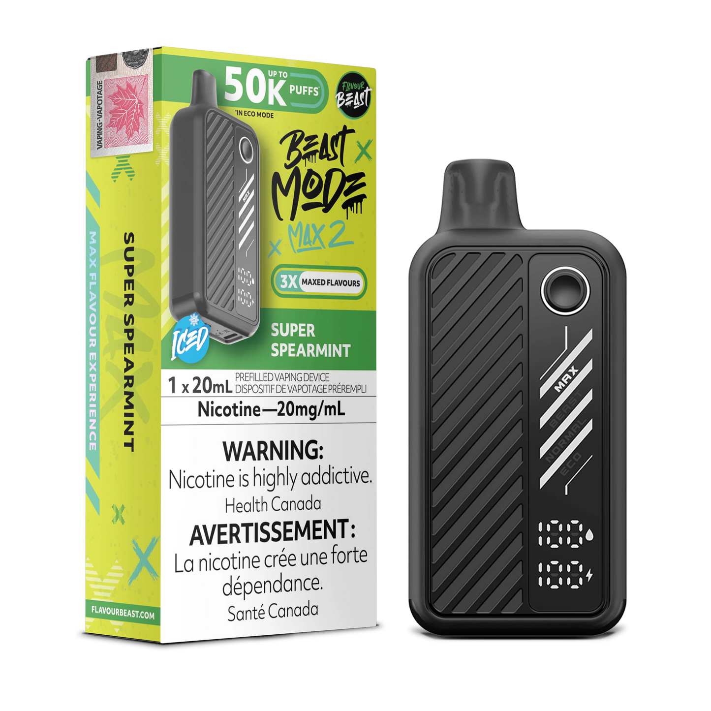 flavour beast beast mode max 2 50k disposable vapes super spearmint 20mg