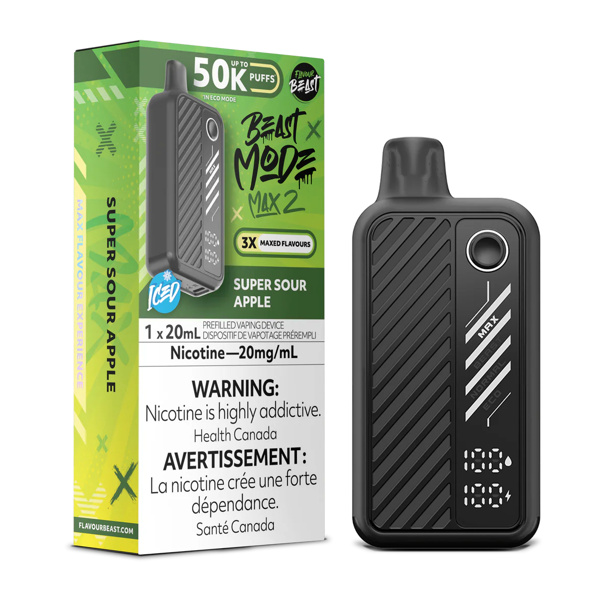 flavour beast beast mode max 2 50k super sour apple disposable vape 20mg