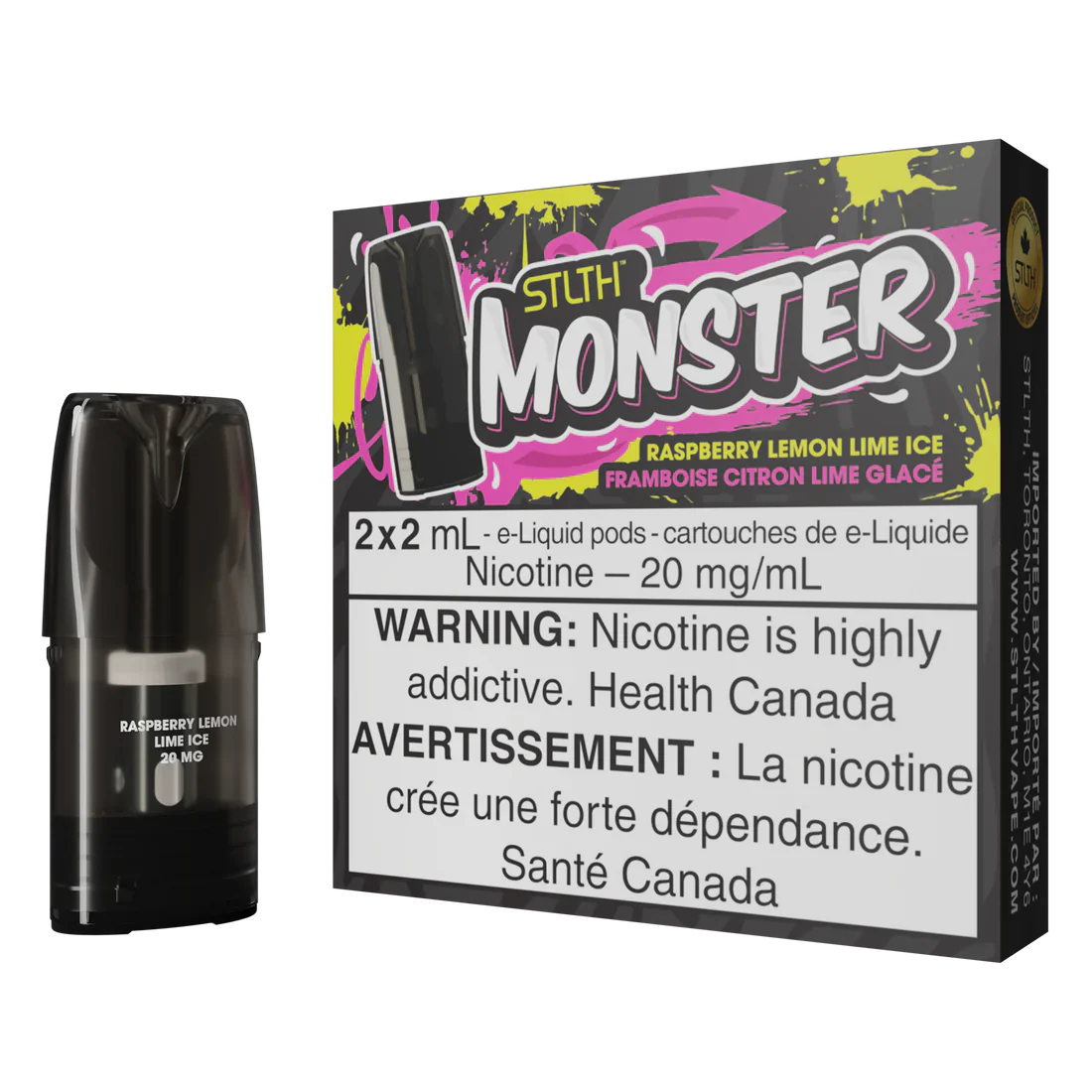 Stlth Monster Pod Mesh Coil 2x2ml Raspberry Lemon Lime Ice