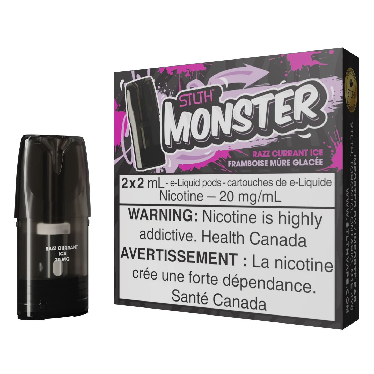 Stlth Monster Pod Mesh Coil 2x2ml Razz Currant Ice
