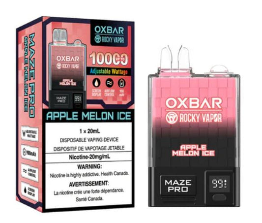 OXBAR X ROCKY VAPOR MAZE PRO 10000 PUFF -  APPLE MELON ICE ADJUSTABLE WATTAGE