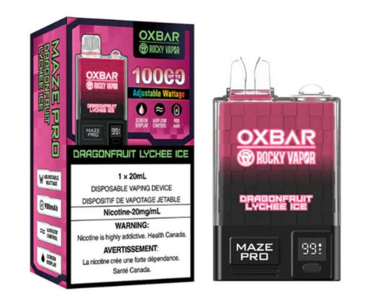 OXBAR X ROCKY VAPOR MAZE PRO 10000 PUFF - FRUIT DU DRAGON LITCHI GLACE PUISSANCE RÉGLABLE