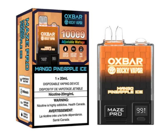 OXBAR X ROCKY VAPOR MAZE PRO 10000 PUFF - GLACE MANGUE ANANAS PUISSANCE RÉGLABLE