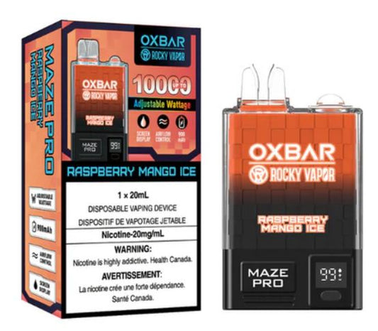 OXBAR X ROCKY VAPOR MAZE PRO 10000 PUFF - GLACE FRAMBOISE MANGUE PUISSANCE RÉGLABLE