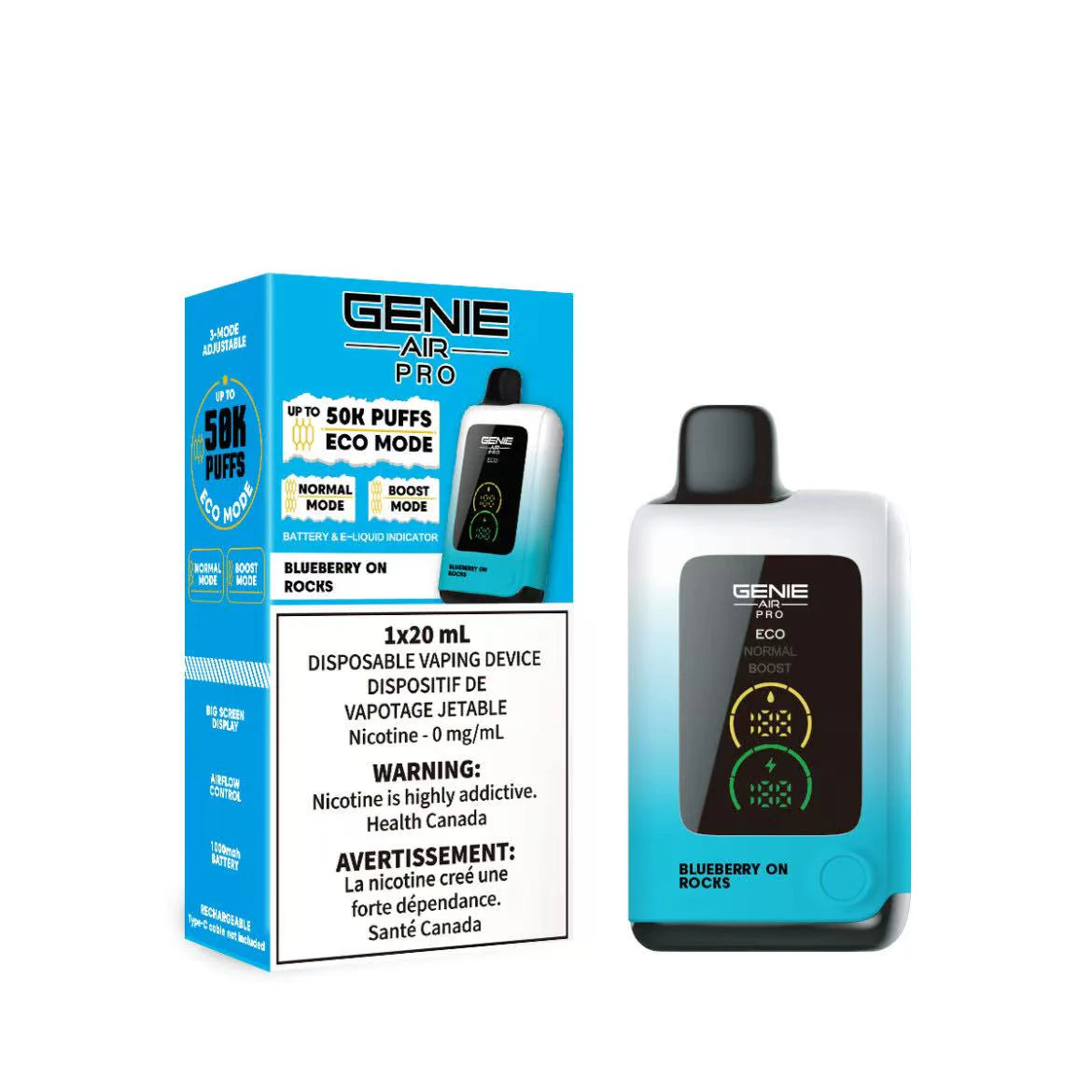 genie air pro 50k blueberry on rocks nicotine free disposable vape 0mg