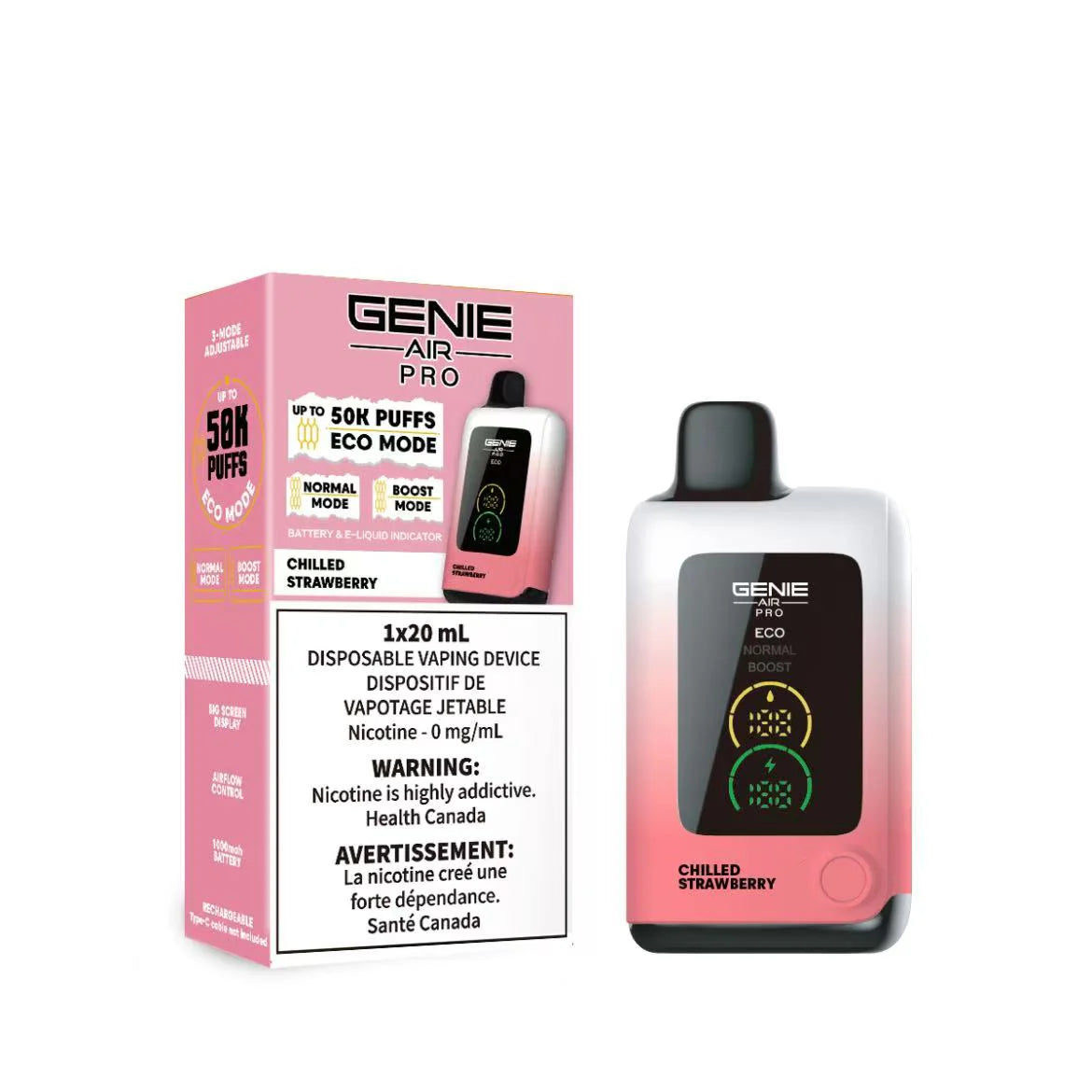 genie air pro 50k chilled strawberry nicotine free disposable vape 0mg