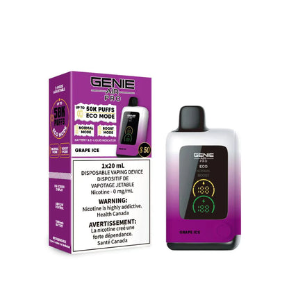 genie air pro 50k grape ice nicotine free disposable vape 0mg 