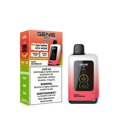 genie air pro 50k peach watermelon nicotine free disposable vape 0mg