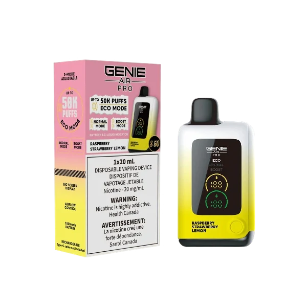 genie air pro 50k s50 raspberry strawberry lemon disposable vape 20mg
