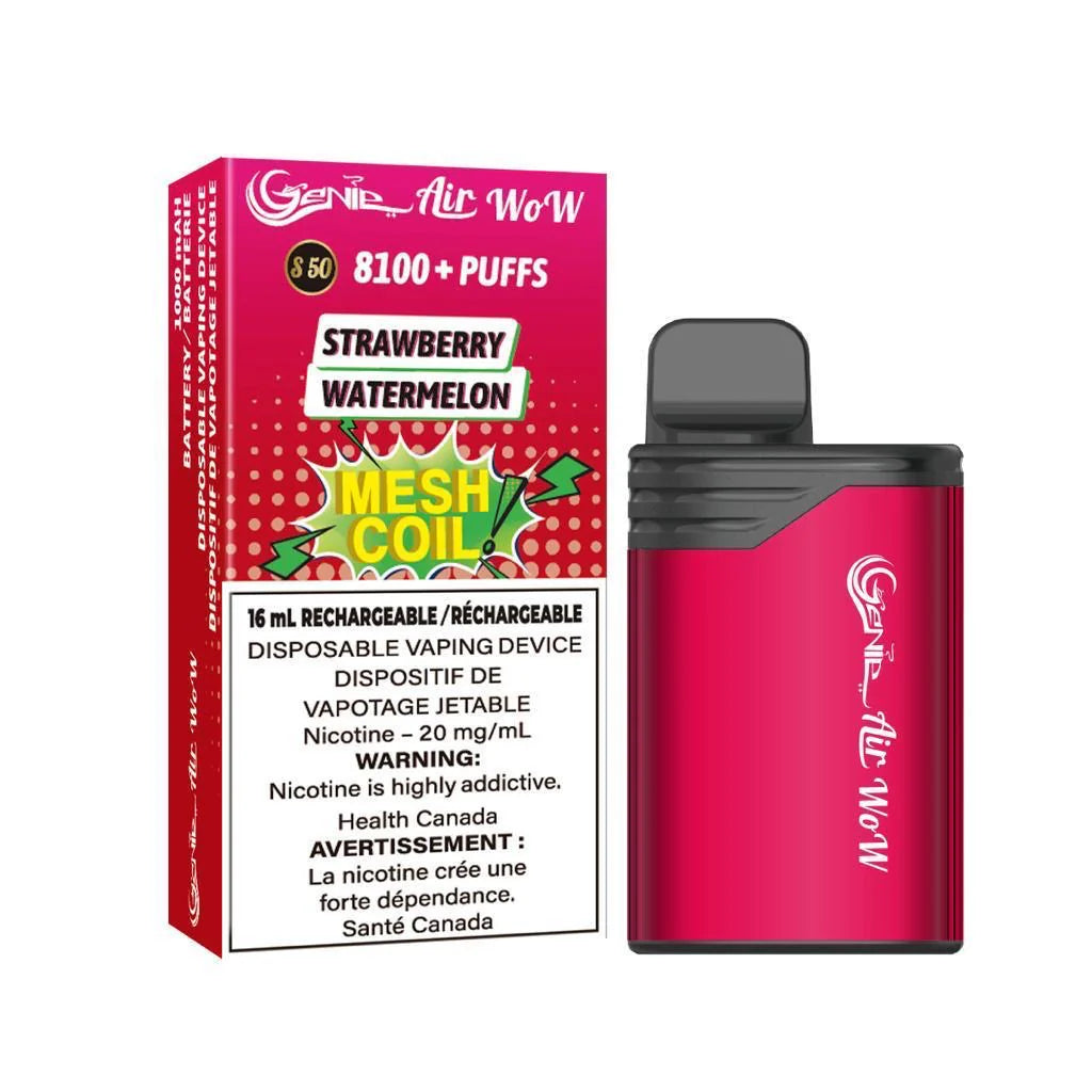 genie air wow 8100 s50 strawberry watermelon disposable vape 20mg