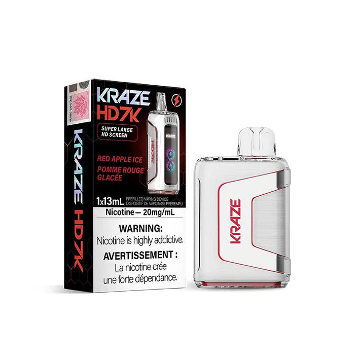 Kraze Hd7k Rechargeable Disposable Vape Red Apple Ice