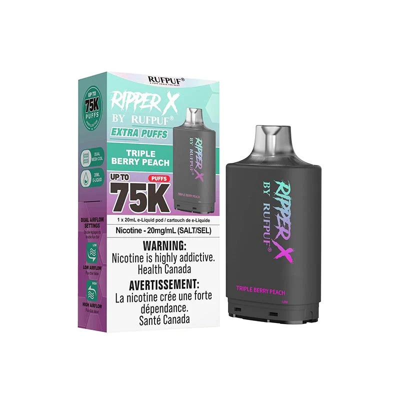 ripper x rufpuf 75k level x pods triple berry peach 20mg